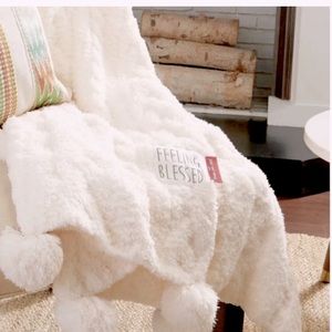 peace love world block knot throw cream color